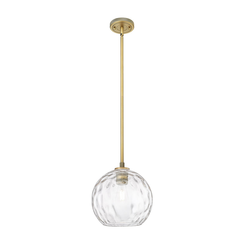Innovations Athens Water Glass 10in 1-Light Pendant | Industrial Brushed Brass and Clear Water Glass | Kitchen Island | Model 434-1S-BB-G1215-10
