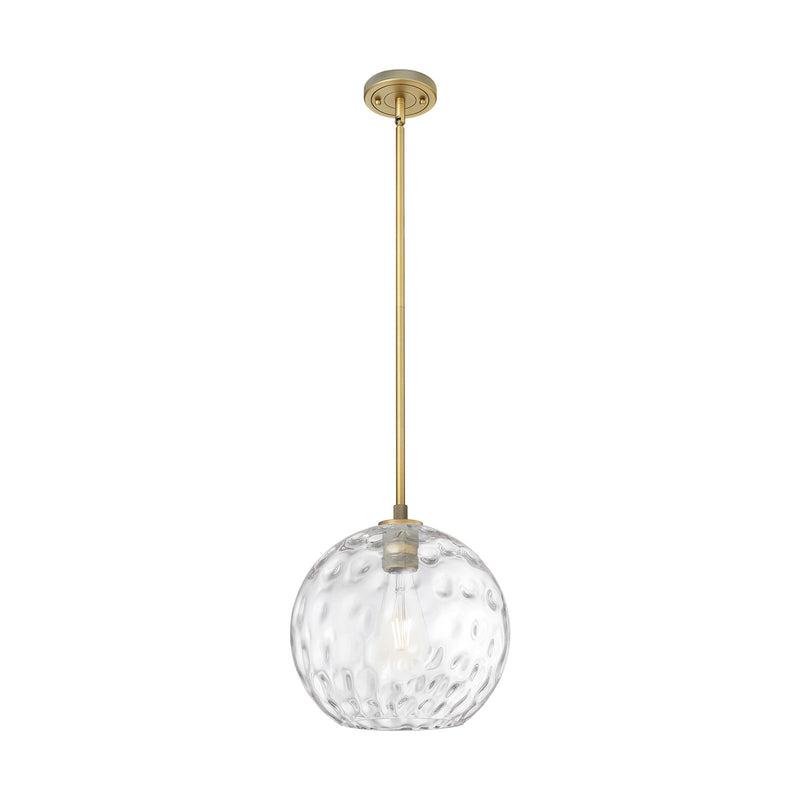 Innovations Athens Water Glass 12in 1-Light Pendant | Industrial Brushed Brass and Clear Water Glass | Kitchen Island | Model 434-1S-BB-G1215-12