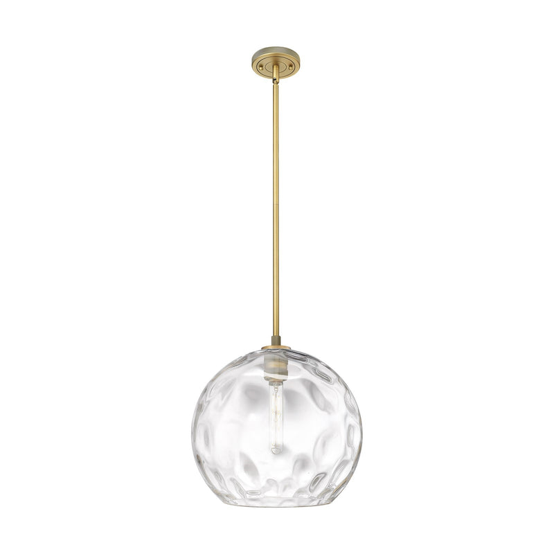 Innovations Athens Water Glass 13in 1-Light Pendant | Industrial Brushed Brass and Clear Glass | Kitchen Island & Dining | Model 434-1S-BB-G1215-14
