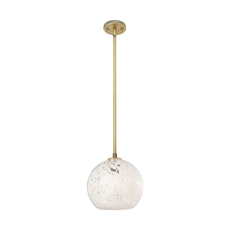 Innovations White Mouchette 10in 1-Light Pendant | Industrial Brushed Brass and White Glass | Kitchen Island & Dining | Model 434-1S-BB-G1216-10WM