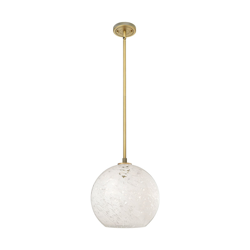 Innovations White Mouchette 12in 1-Light Pendant | Industrial Brushed Brass and White Mouchette Glass | Kitchen Island | Model 434-1S-BB-G1216-12WM