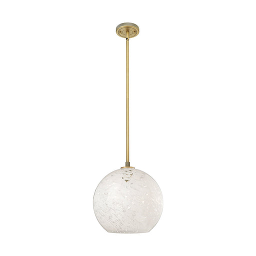 Innovations White Mouchette 12in 1-Light Pendant | Industrial Brushed Brass and White Mouchette Glass | Kitchen Island | Model 434-1S-BB-G1216-12WM