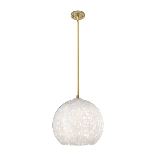 Innovations White Mouchette 14in 1-Light Pendant | Industrial Brushed Brass and White Mouchette Glass | Kitchen Island | Model 434-1S-BB-G1216-14WM