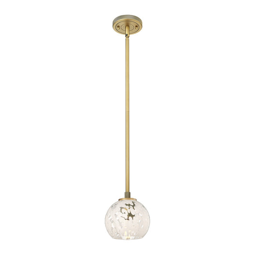 Innovations White Mouchette 6in 1-Light Pendant | Industrial Brushed Brass and White Mouchette Glass | Kitchen Island | Model 434-1S-BB-G1216-6WM