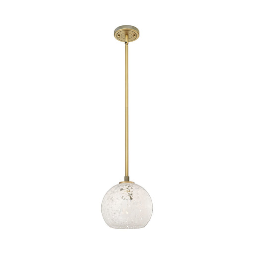 Innovations White Mouchette 8in 1-Light Pendant | Industrial Brushed Brass and White Mouchette Glass | Kitchen Island | Model 434-1S-BB-G1216-8WM
