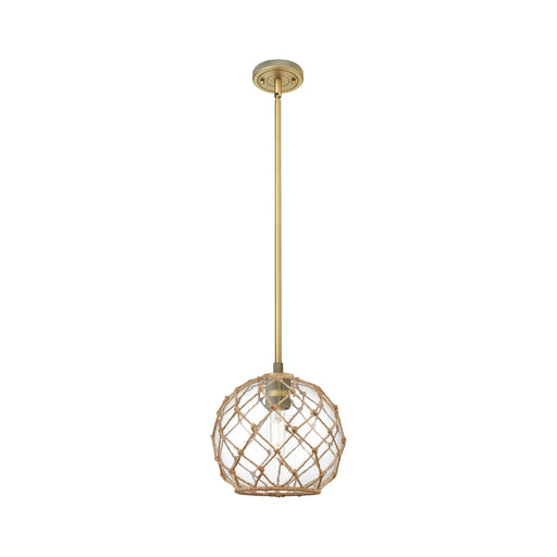 Innovations Farmhouse Rope 10in 1-Light Pendant | Industrial Brushed Brass and Clear Glass Brown Rope | Kitchen Island | Model 434-1S-BB-G122-10RB