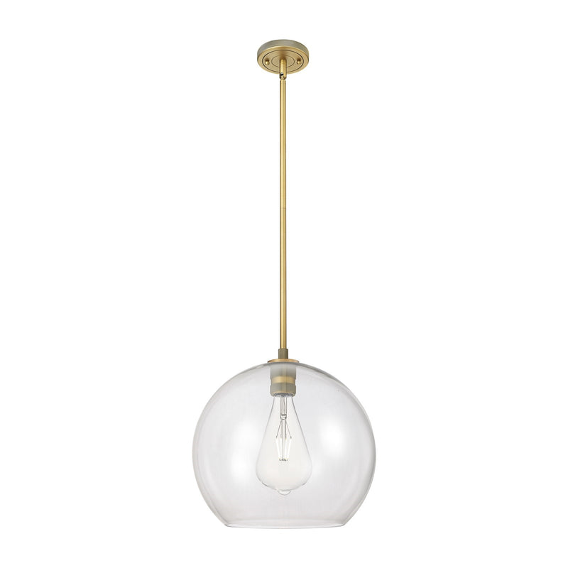 Innovations Astor 14in 1-Light Pendant | Industrial Brushed Brass and Clear Glass | Kitchen Island & Dining Room | Model 434-1S-BB-G122-14
