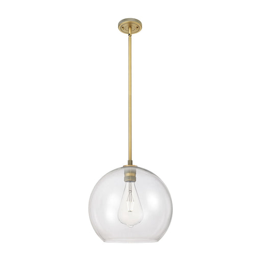 Innovations Astor 14in 1-Light Pendant | Industrial Brushed Brass and Clear Glass | Kitchen Island & Dining Room | Model 434-1S-BB-G122-14
