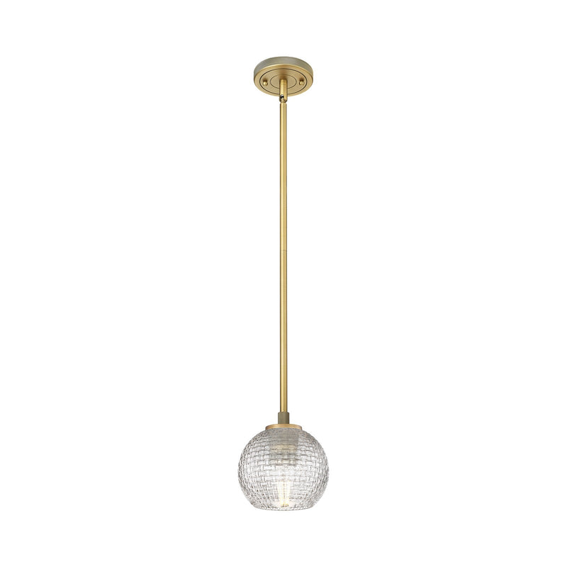 Innovations Athens 6in 1-Light Pendant | Industrial Brushed Brass and Clear Basket Weave Glass | Kitchen Island & Dining | Model 434-1S-BB-G122C-6CL