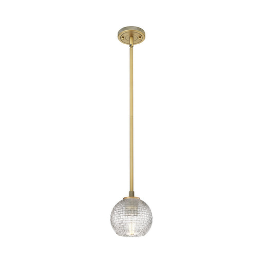 Innovations Athens 6in 1-Light Pendant | Industrial Brushed Brass and Clear Basket Weave Glass | Kitchen Island & Dining | Model 434-1S-BB-G122C-6CL