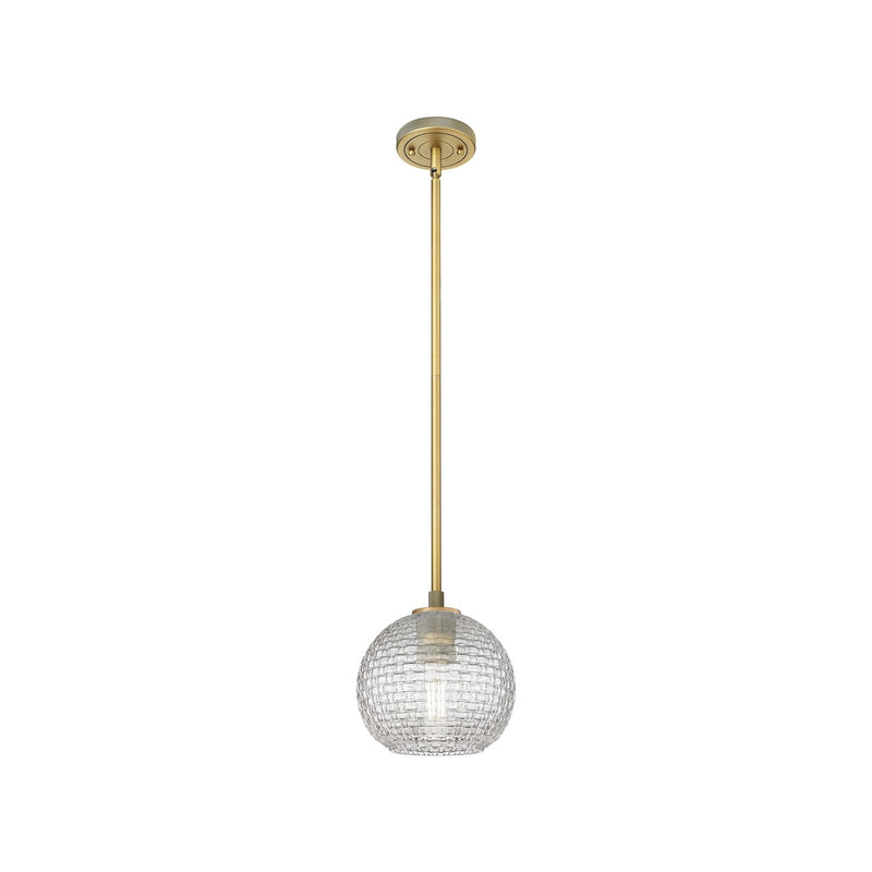 Innovations Athens 8in 1-Light Pendant | Industrial Brushed Brass and Clear Basket Weave Glass | Kitchen Island & Dining | Model 434-1S-BB-G122C-8CL