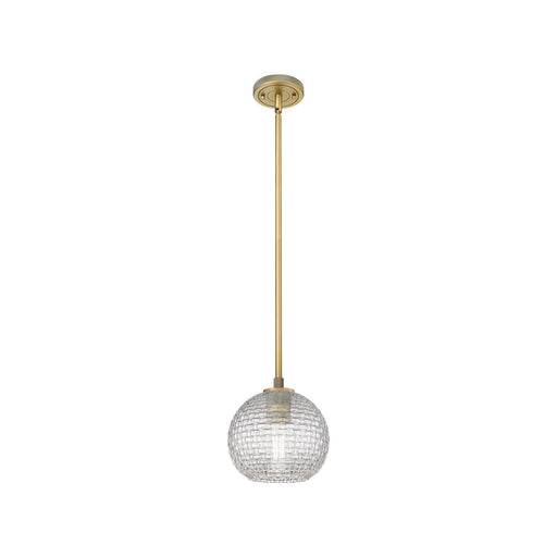 Innovations Athens 8in 1-Light Pendant | Industrial Brushed Brass and Clear Basket Weave Glass | Kitchen Island & Dining | Model 434-1S-BB-G122C-8CL