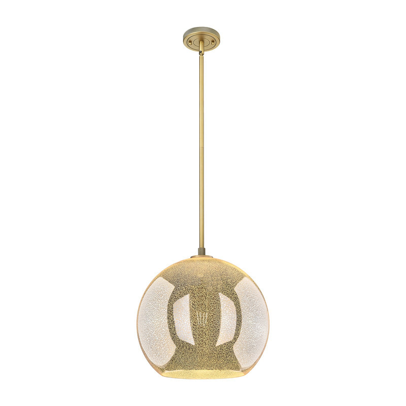 Innovations Astor 14in 1-Light Pendant | Industrial Brushed Brass and Mercury Glass | Kitchen Island & Dining Room | Model 434-1S-BB-G128-14