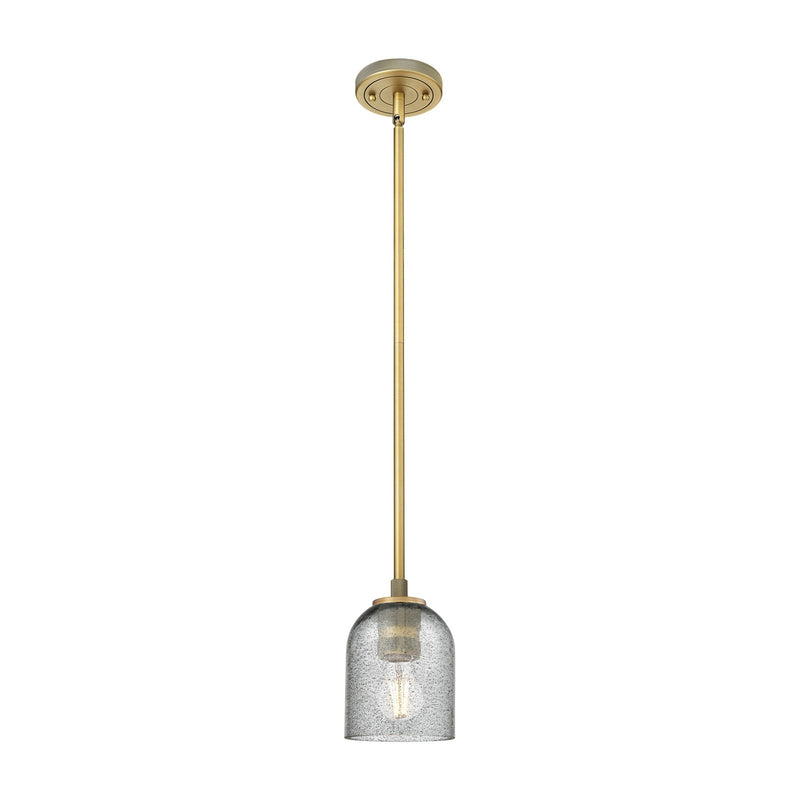 Innovations Caledonia 5in 1-Light Pendant | Industrial Brushed Brass and Charcoal Glass | Kitchen Island & Dining Room | Model 434-1S-BB-G257