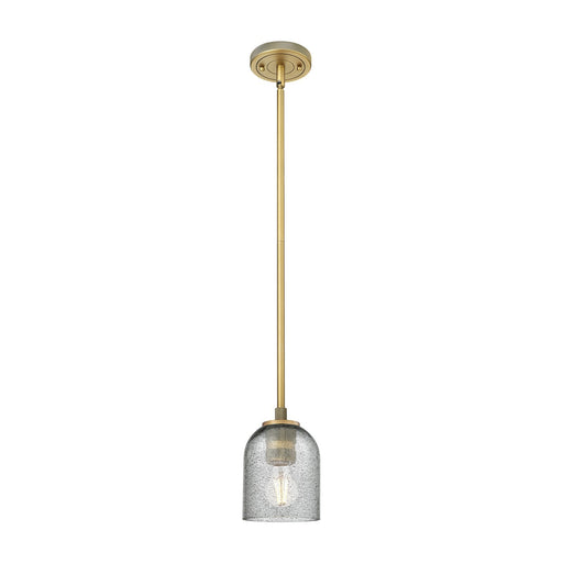 Innovations Caledonia 5in 1-Light Pendant | Industrial Brushed Brass and Charcoal Glass | Kitchen Island & Dining Room | Model 434-1S-BB-G257