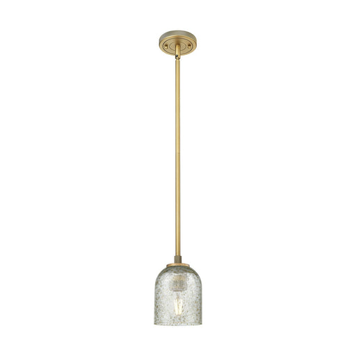 Innovations Caledonia 5in 1-Light Pendant | Industrial Brushed Brass and Mica Glass | Kitchen Island & Dining Room | Model 434-1S-BB-G259