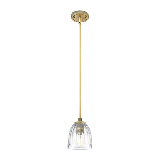 Innovations Brookfield 5.75in 1-Light Pendant | Industrial Brushed Brass and Clear Glass | Kitchen Island & Dining Room | Model 434-1S-BB-G442