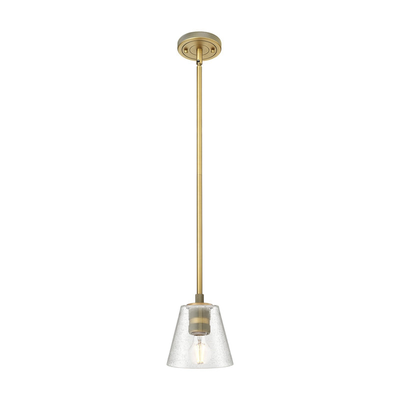 Innovations Caton 6in 1-Light Pendant | Industrial Brushed Brass and Frosted Glass | Kitchen Island & Dining Room | Model 434-1S-BB-G454