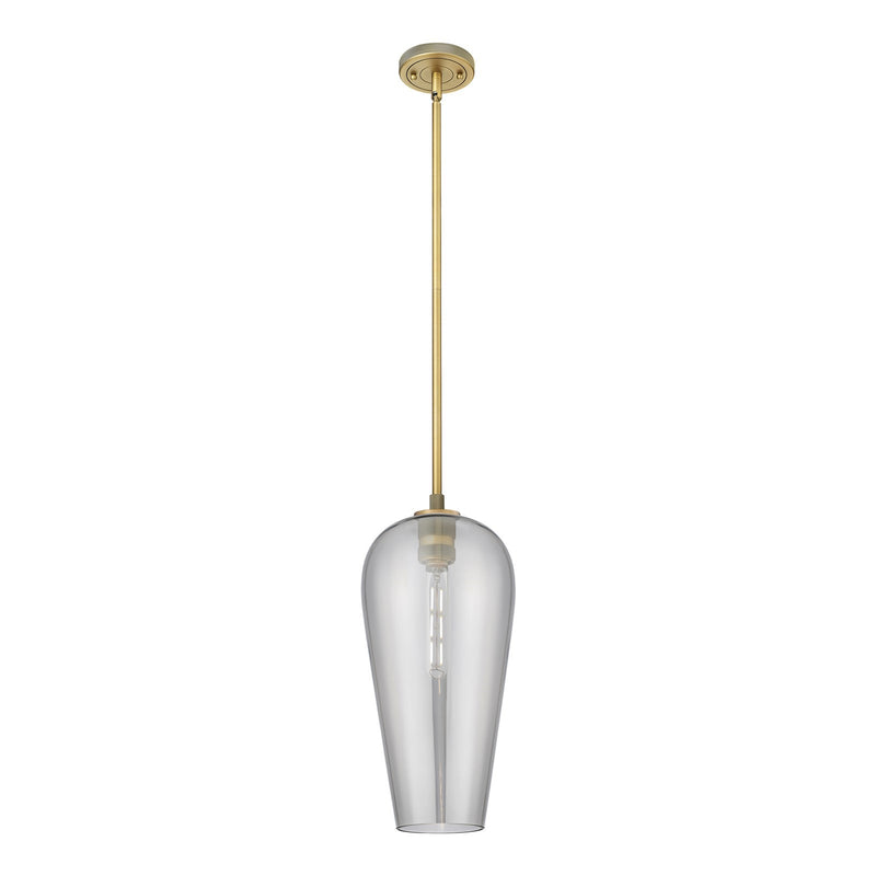 Innovations Chelsea 8in 1-Light Pendant | Industrial Brushed Brass and Light Smoke Glass | Kitchen Island & Dining Room | Model 434-1S-BB-G456-8SM
