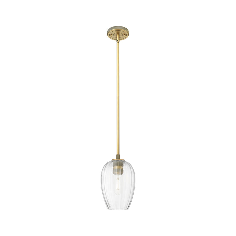 Innovations Preston Flute 6in 1-Light Pendant | Industrial Brushed Brass and Clear Glass | Kitchen Island & Dining Room | Model 434-1S-BB-G457-6CL
