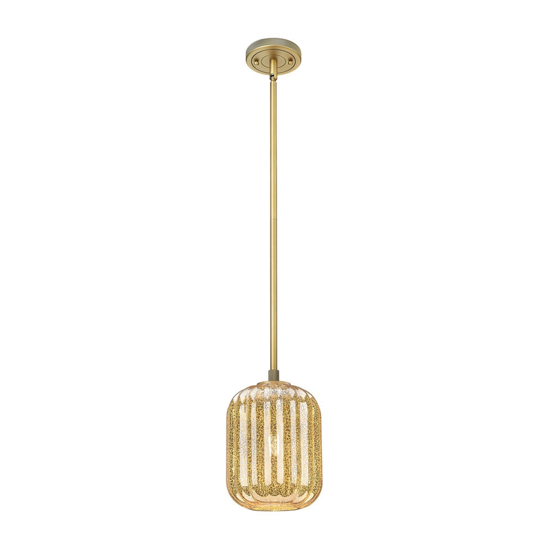Innovations Lighting Preston Cylinder 6.75in 1-Light Pendant | Industrial Brushed Brass and Mercury Glass | Kitchen Island | Model 434-1S-BB-G460-7ME