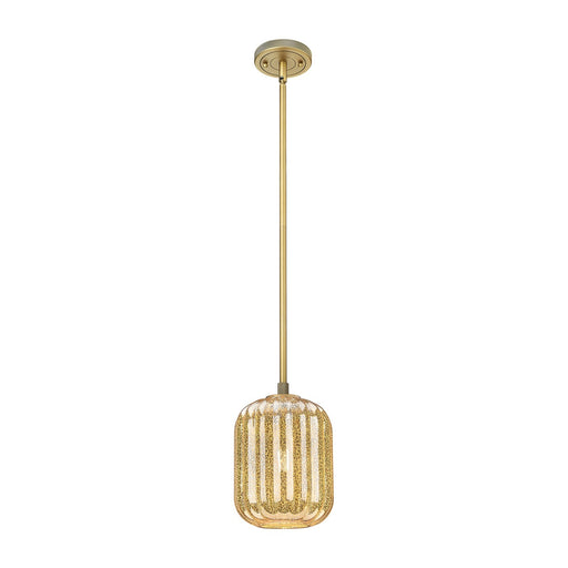 Innovations Lighting Preston Cylinder 6.75in 1-Light Pendant | Industrial Brushed Brass and Mercury Glass | Kitchen Island | Model 434-1S-BB-G460-7ME