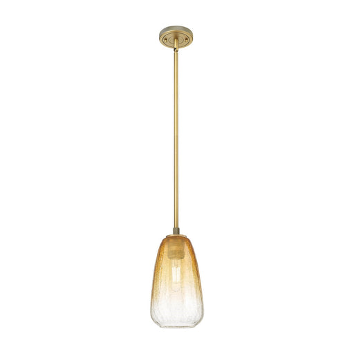Innovations Lighting Brookhaven Almond 6in 1-Light Pendant | Industrial Brushed Brass and Amber Glass | Kitchen Island | Model 434-1S-BB-G480-6AM