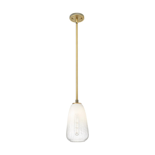 Innovations Brookhaven Almond 6in 1-Light Pendant | Industrial Brushed Brass and Opal Glass | Kitchen Island & Dining Room | Model 434-1S-BB-G480-6OP