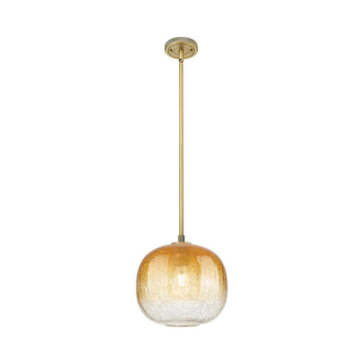 Innovations Brookhaven Sphere 10.5in 1-Light Pendant | Industrial Brushed Brass and Amber Glass | Kitchen Island & Dining | Model 434-1S-BB-G481-10AM