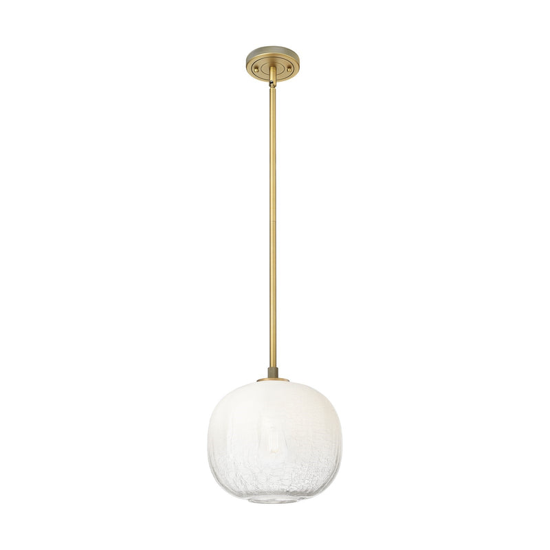 Innovations Brookhaven Sphere 10in 1-Light Pendant | Industrial Brushed Brass and Opal Glass | Kitchen Island & Dining | Model 434-1S-BB-G481-10OP