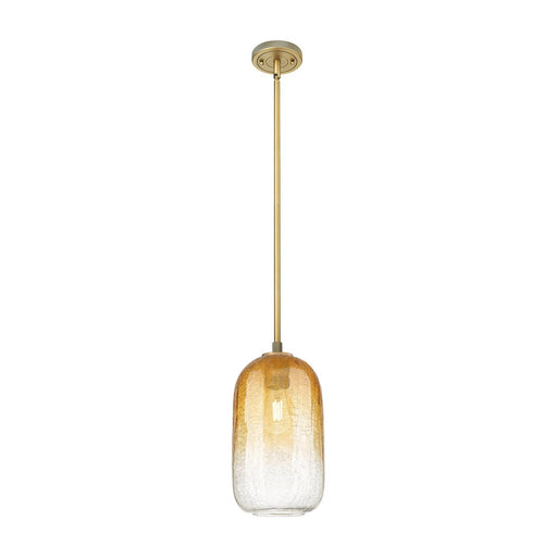 Innovations Brookhaven Cloche 7in 1-Light Pendant | Industrial Brushed Brass and Amber Glass | Kitchen Island & Dining | Model 434-1S-BB-G482-7AM