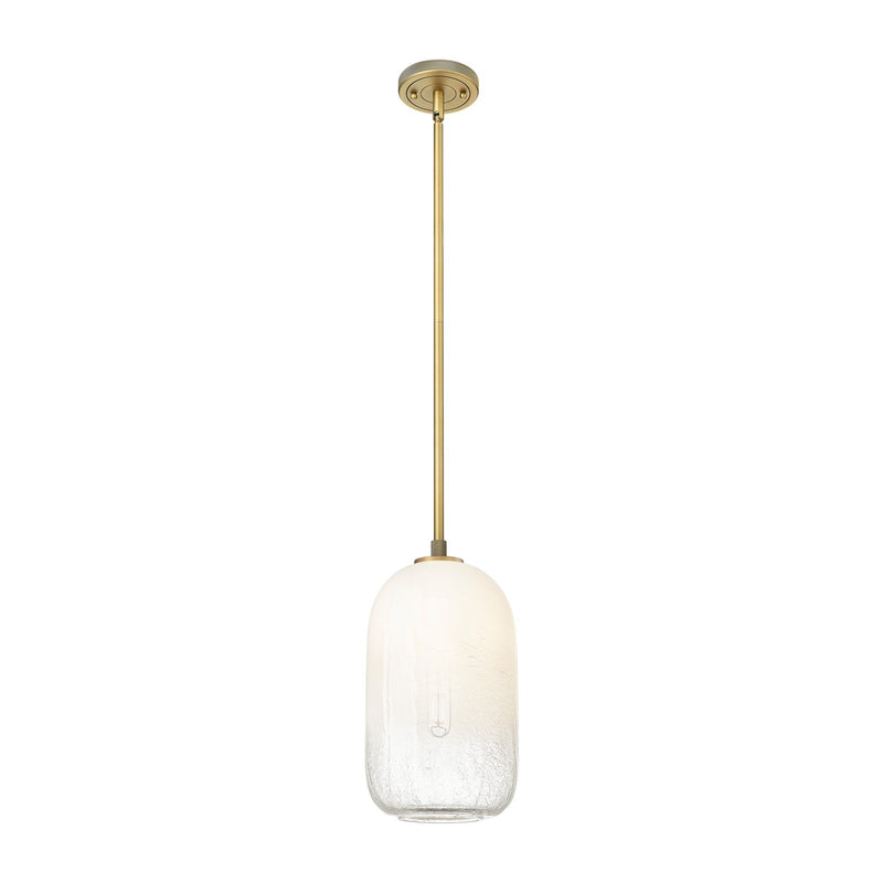 Innovations Brookhaven Cloche 7in 1-Light Pendant | Industrial Brushed Brass and Opal Glass | Kitchen Island & Dining Room | Model 434-1S-BB-G482-7OP
