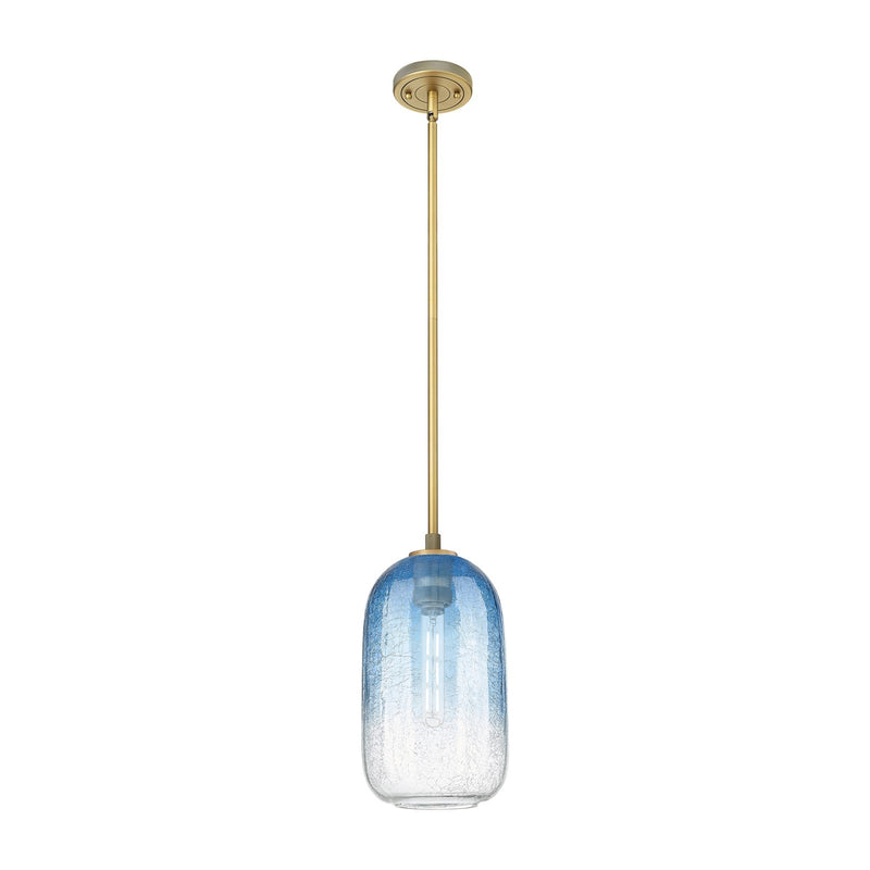 Innovations Brookhaven Cloche 7in 1-Light Pendant | Industrial Brushed Brass and Sapphire Blue Glass | Kitchen Island | Model 434-1S-BB-G482-7SB