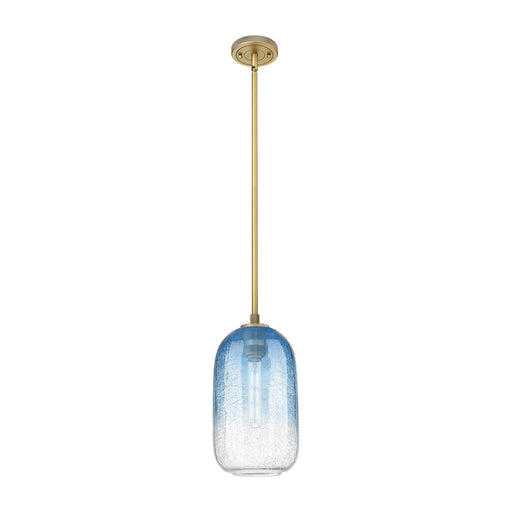Innovations Brookhaven Cloche 7in 1-Light Pendant | Industrial Brushed Brass and Sapphire Blue Glass | Kitchen Island | Model 434-1S-BB-G482-7SB