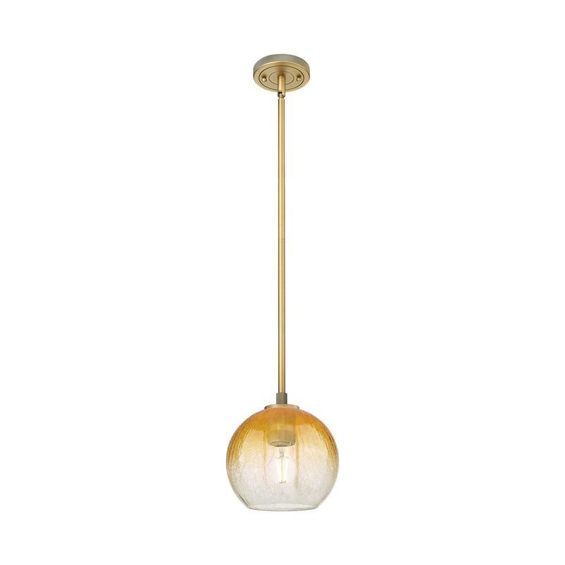 Innovations Brookhaven Globe 8in 1-Light Pendant | Industrial Brushed Brass and Amber Glass | Kitchen Island & Dining Room | Model 434-1S-BB-G483-8AM
