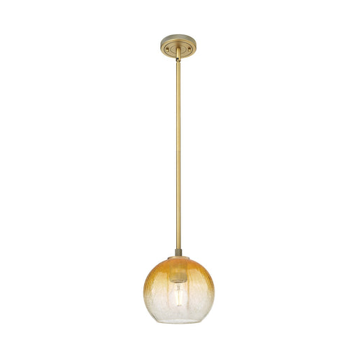 Innovations Brookhaven Globe 8in 1-Light Pendant | Industrial Brushed Brass and Amber Glass | Kitchen Island & Dining Room | Model 434-1S-BB-G483-8AM