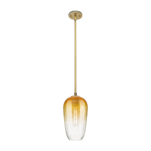Innovations Brookhaven Flute 7in 1-Light Pendant | Industrial Brushed Brass and Amber Glass | Kitchen Island & Dining Room | Model 434-1S-BB-G484-7AM