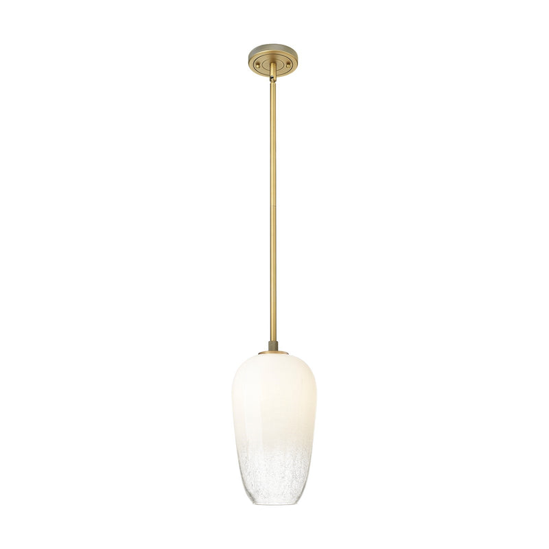 Innovations Brookhaven Flute 7in 1-Light Pendant | Industrial Brushed Brass and Opal Glass | Kitchen Island & Dining Room | Model 434-1S-BB-G484-7OP