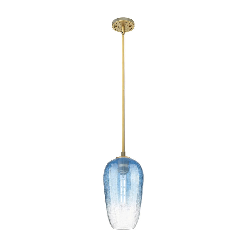 Innovations Brookhaven Flute 7in 1-Light Pendant | Industrial Brushed Brass and Sapphire Blue Glass | Kitchen Island | Model 434-1S-BB-G484-7SB
