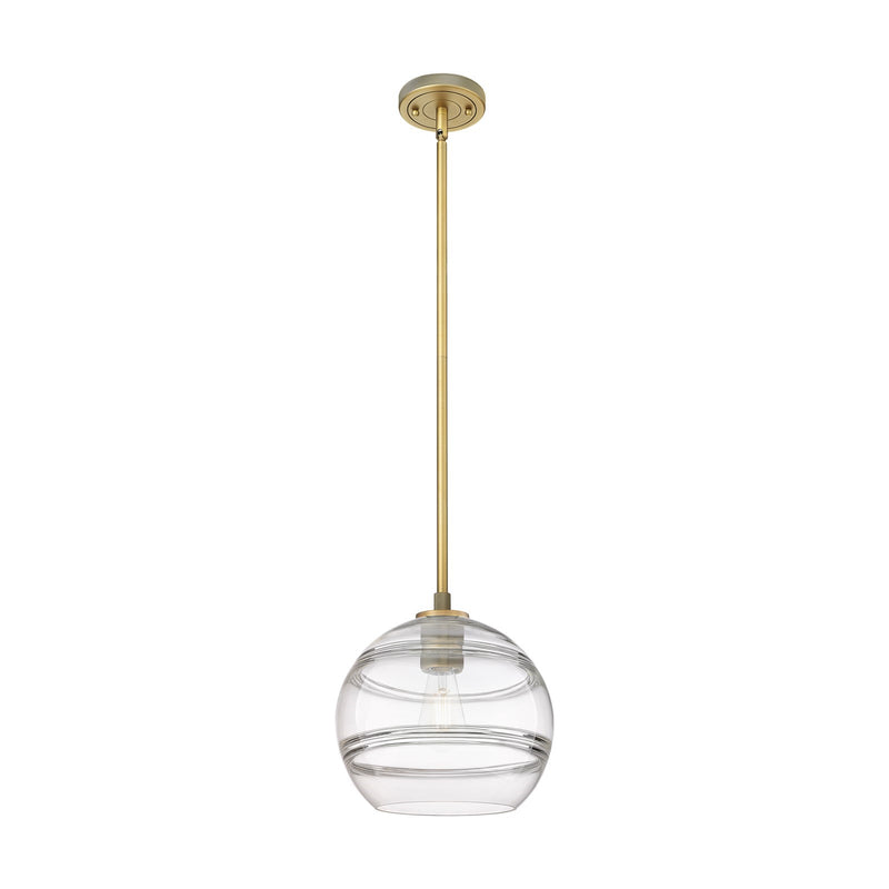 Innovations Rochester 10in 1-Light Pendant | Industrial Brushed Brass and Clear Glass | Kitchen Island & Dining Room | Model 434-1S-BB-G556-10CL