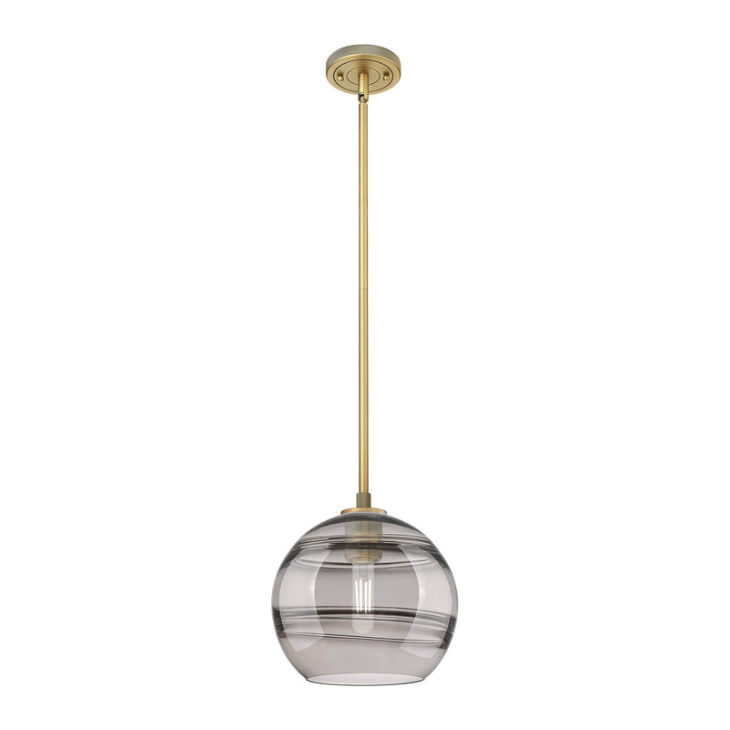 Innovations Rochester 10in 1-Light Pendant | Industrial Brushed Brass and Light Smoke Glass | Kitchen Island & Dining | Model 434-1S-BB-G556-10SM
