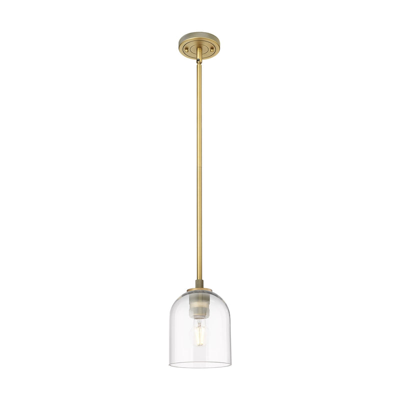Innovations Bella 6in 1-Light Pendant | Industrial Brushed Brass and Clear Glass | Kitchen Island & Dining Room | Model 434-1S-BB-G558-6CL