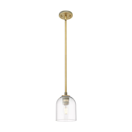 Innovations Bella 6in 1-Light Pendant | Industrial Brushed Brass and Clear Glass | Kitchen Island & Dining Room | Model 434-1S-BB-G558-6CL