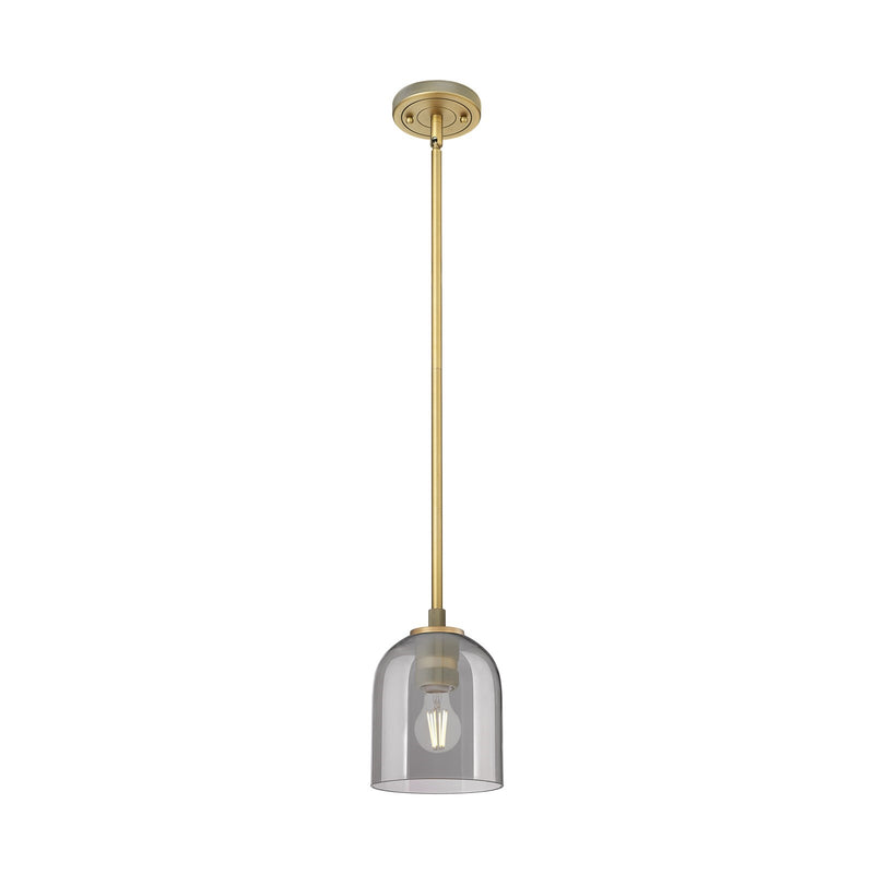 Innovations Bella 6in 1-Light Pendant | Industrial Brushed Brass and Light Smoke Glass | Kitchen Island & Dining Room | Model 434-1S-BB-G558-6SM
