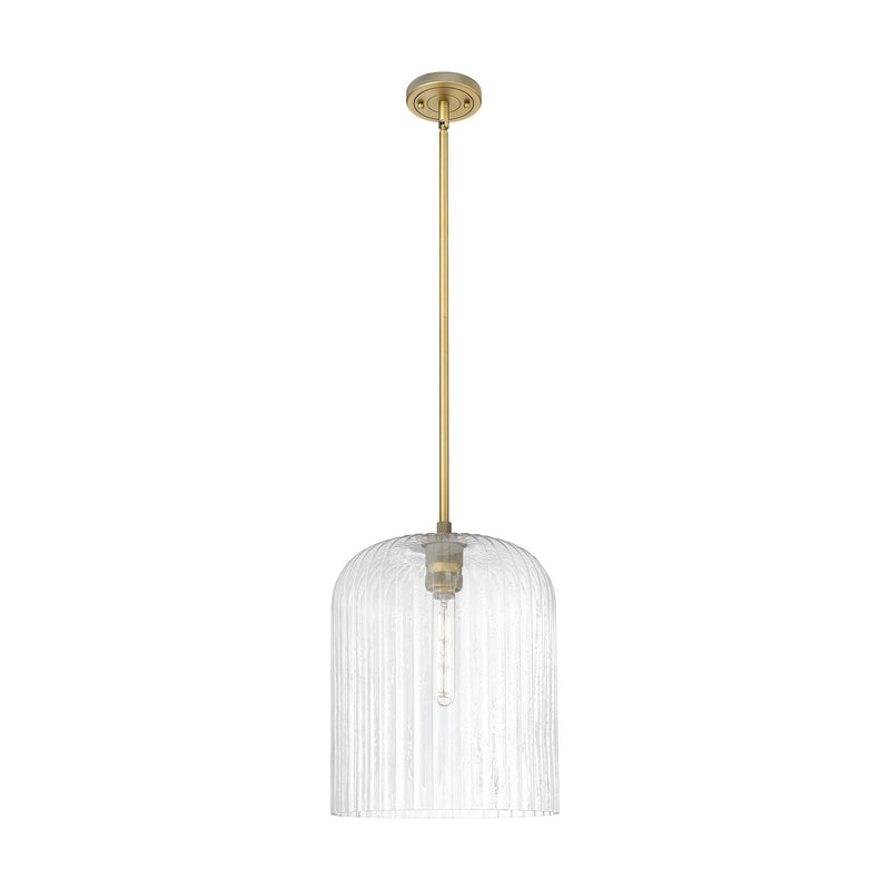 Innovations Crown Point 12in 1-Light Pendant | Industrial Brushed Brass and Seedy Glass | Kitchen Island & Dining Room | Model 434-1S-BB-G559-12SDY