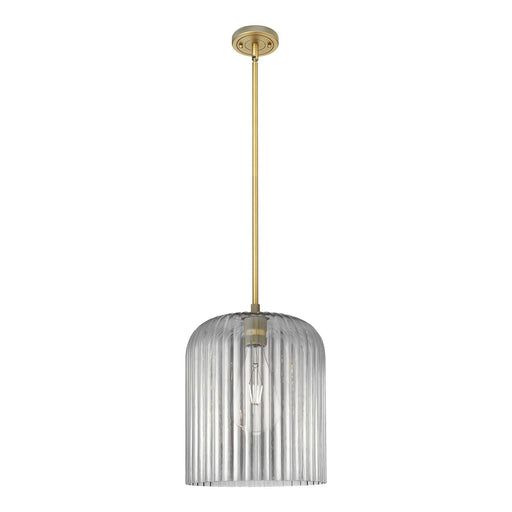 Innovations Crown Point 12in 1-Light Pendant | Industrial Brushed Brass and Light Smoke Glass | Kitchen Island & Dining | Model 434-1S-BB-G559-12SM