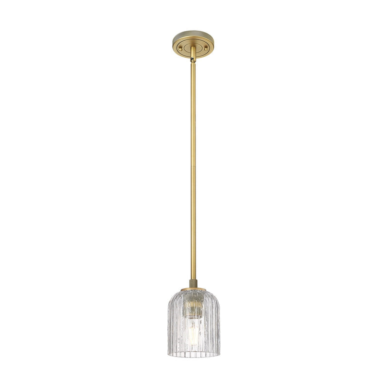 Innovations Crown Point 5in 1-Light Pendant | Industrial Brushed Brass and Clear Glass | Kitchen Island & Dining Room | Model 434-1S-BB-G559-5CL
