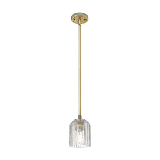 Innovations Crown Point 5in 1-Light Pendant | Industrial Brushed Brass and Clear Glass | Kitchen Island & Dining Room | Model 434-1S-BB-G559-5CL