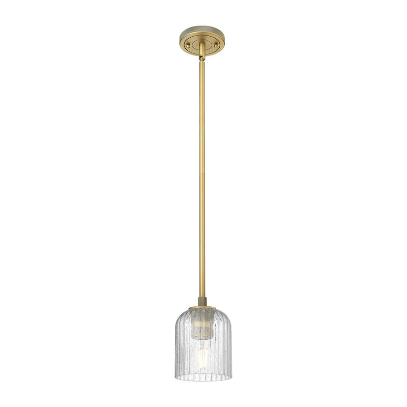 Innovations Crown Point 5in 1-Light Pendant | Industrial Brushed Brass and Seedy Glass | Kitchen Island & Dining Room | Model 434-1S-BB-G559-5SDY