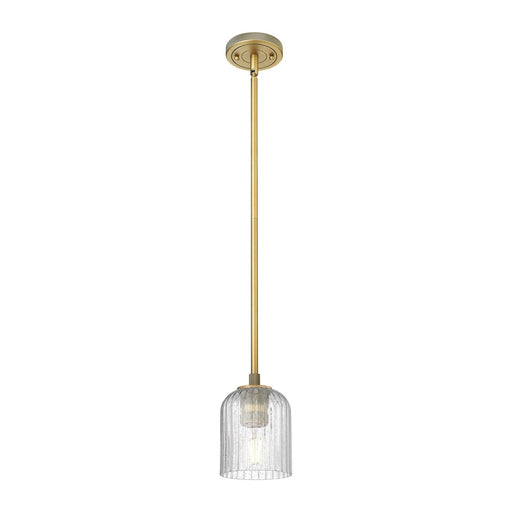 Innovations Crown Point 5in 1-Light Pendant | Industrial Brushed Brass and Seedy Glass | Kitchen Island & Dining Room | Model 434-1S-BB-G559-5SDY